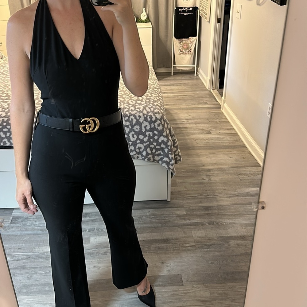 Theory Pantsuit Jumpsuit One Piece Halter Sleeveless Open Back Black Size 8 - Picture 5 of 11
